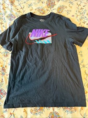 Nike Black Short-Sleeve Tee with Purple & Teal Logo